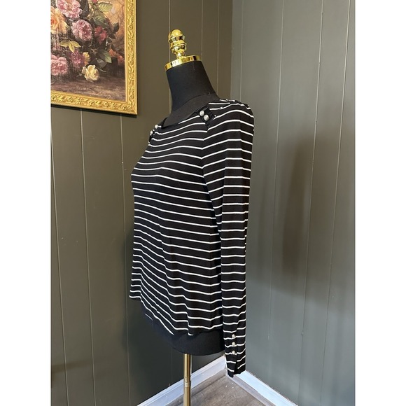 White House Black Market Black White Striped Nautical Long Sleeve Top XS - Picture 4 of 9